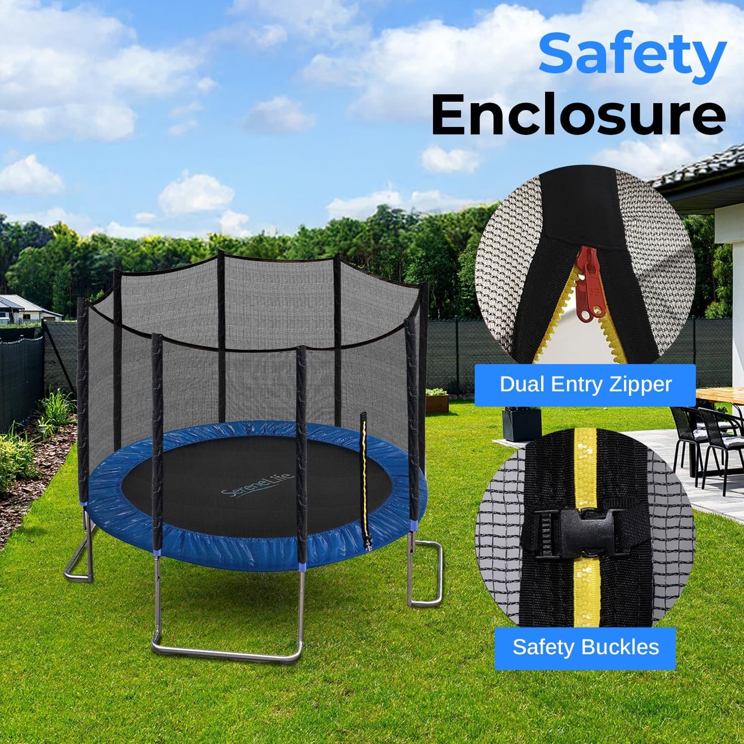Trampoline Outdoor 8FT 10FT 12FT 14FT with Enclosure Net, Ladder and Anti-Rust Coating - ASTM Approved Recreational Trampolines - Heavy Duty Yard Trampolines for Kids and Adults