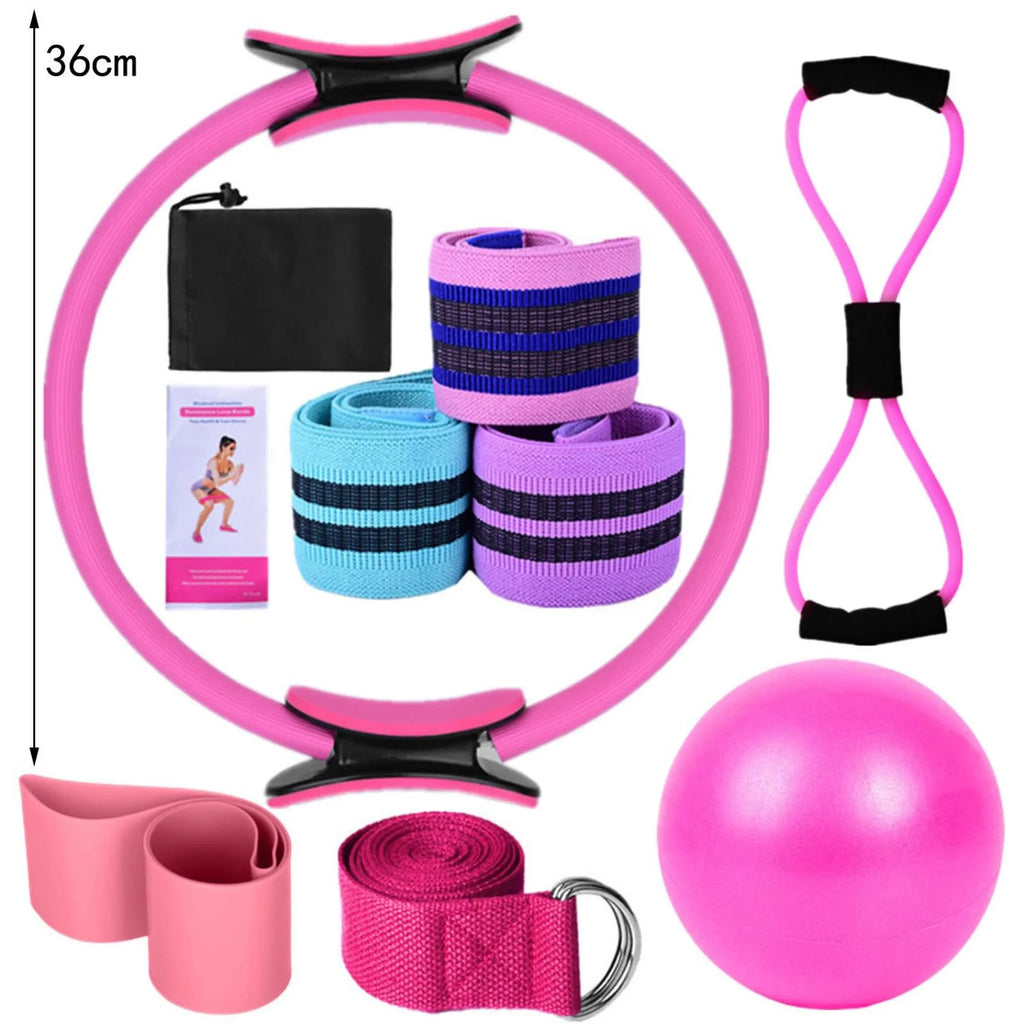 Pilates Essentials Kit for Women,Pilates Kit,Pilates Ring,Yoga Sets for Women Pilates at Home Equipment Pilates Magics Ring Booty Bands for Working(Purple 14.57*14.57*2.36In)From