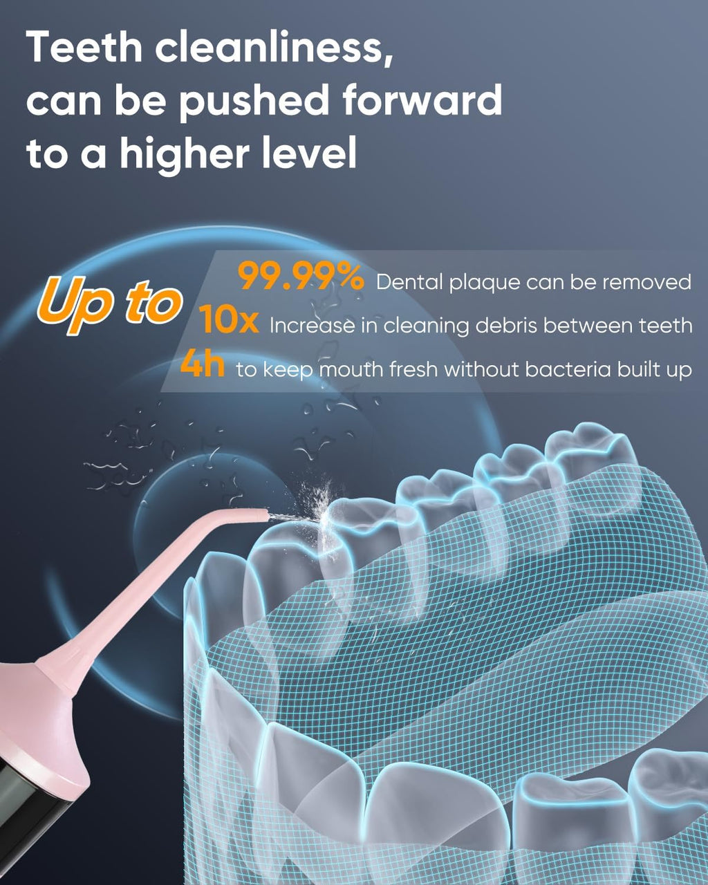 LP221 Cordless Water Flossers for Teeth with UVC Light Sanitizer and OLED Display, 335ML 4 Modes Water Teeth Cleaner Picks for Teeth Cleaning and Water Flossing (Juicy Pink)