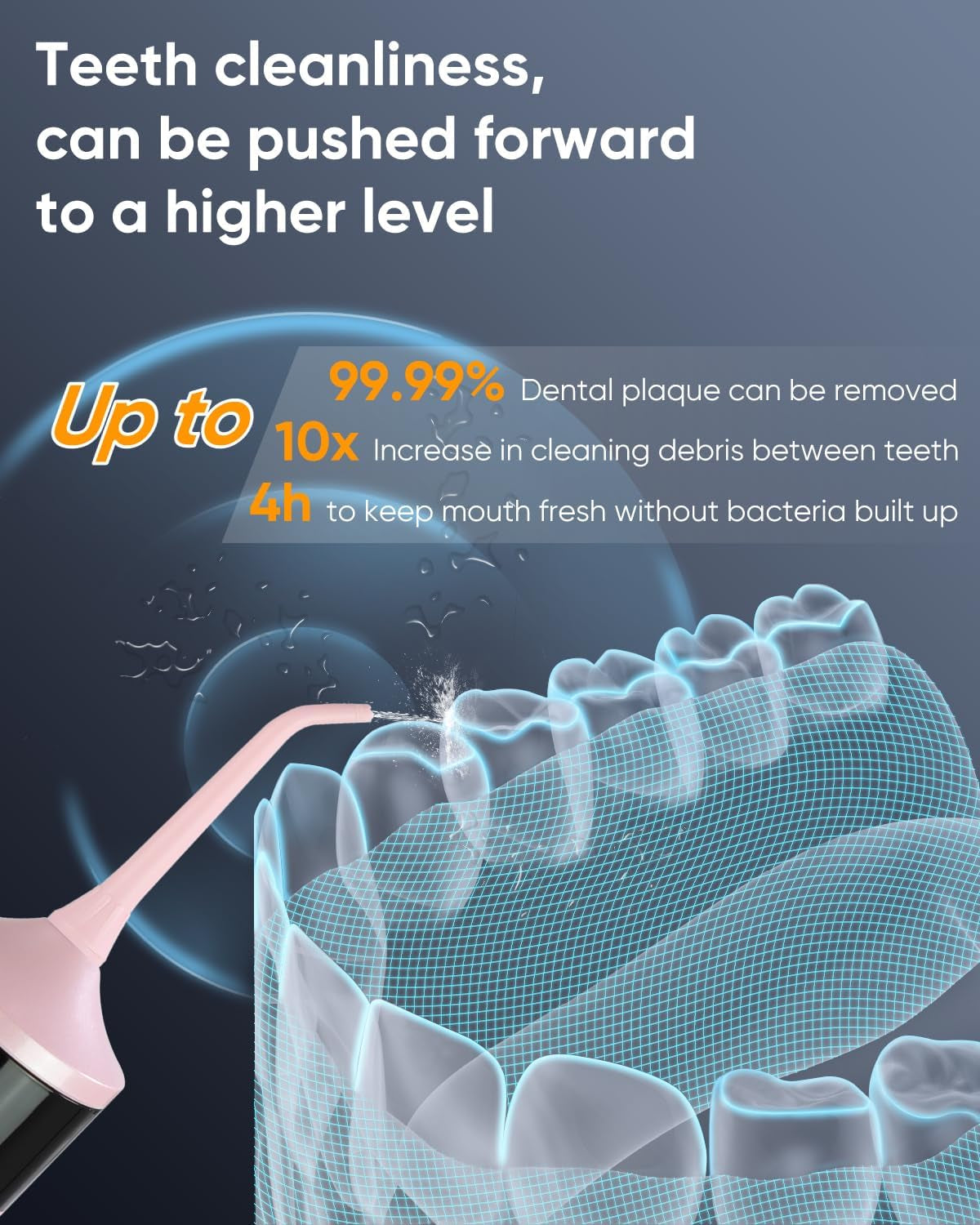 LP221 Cordless Water Flossers for Teeth with UVC Light Sanitizer and OLED Display, 335ML 4 Modes Water Teeth Cleaner Picks for Teeth Cleaning and Water Flossing (Juicy Pink)