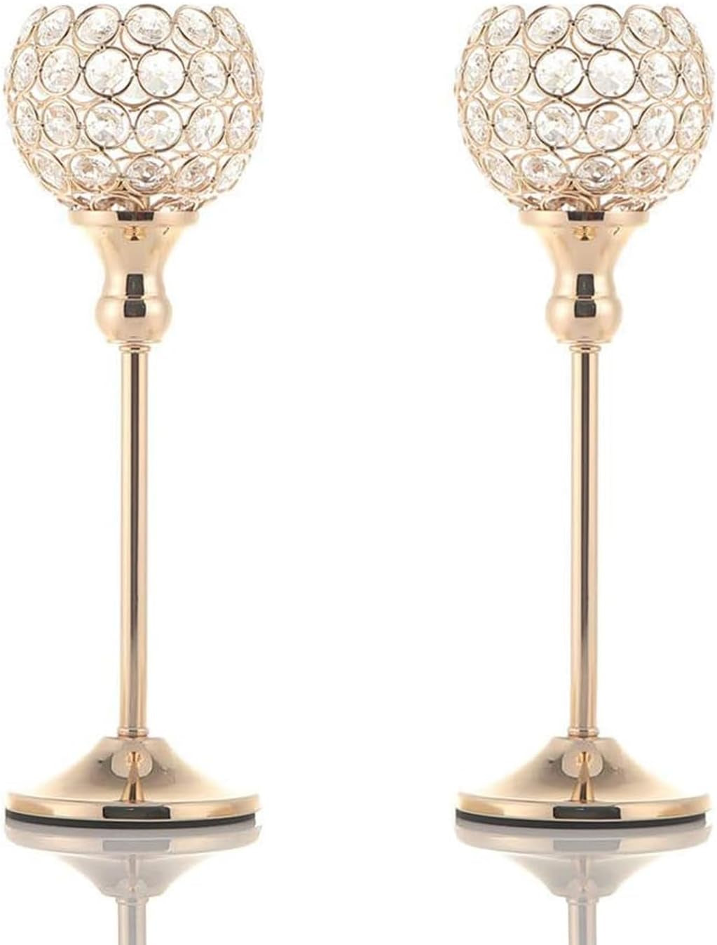 Gold Crystal Candle Holders Set of 2 for Fireplace Coffee Table Mantle Decor,Wedding Home Halloween Decoration Centerpieces