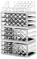 Acrylic Clear Dustproof Makeup Storage Organizer Drawers Large Skin Care Cosmetic Display Cases for Bathroom Stackable Storage Box with 11 Drawers for Vanity (Diamond Pattern Clear)