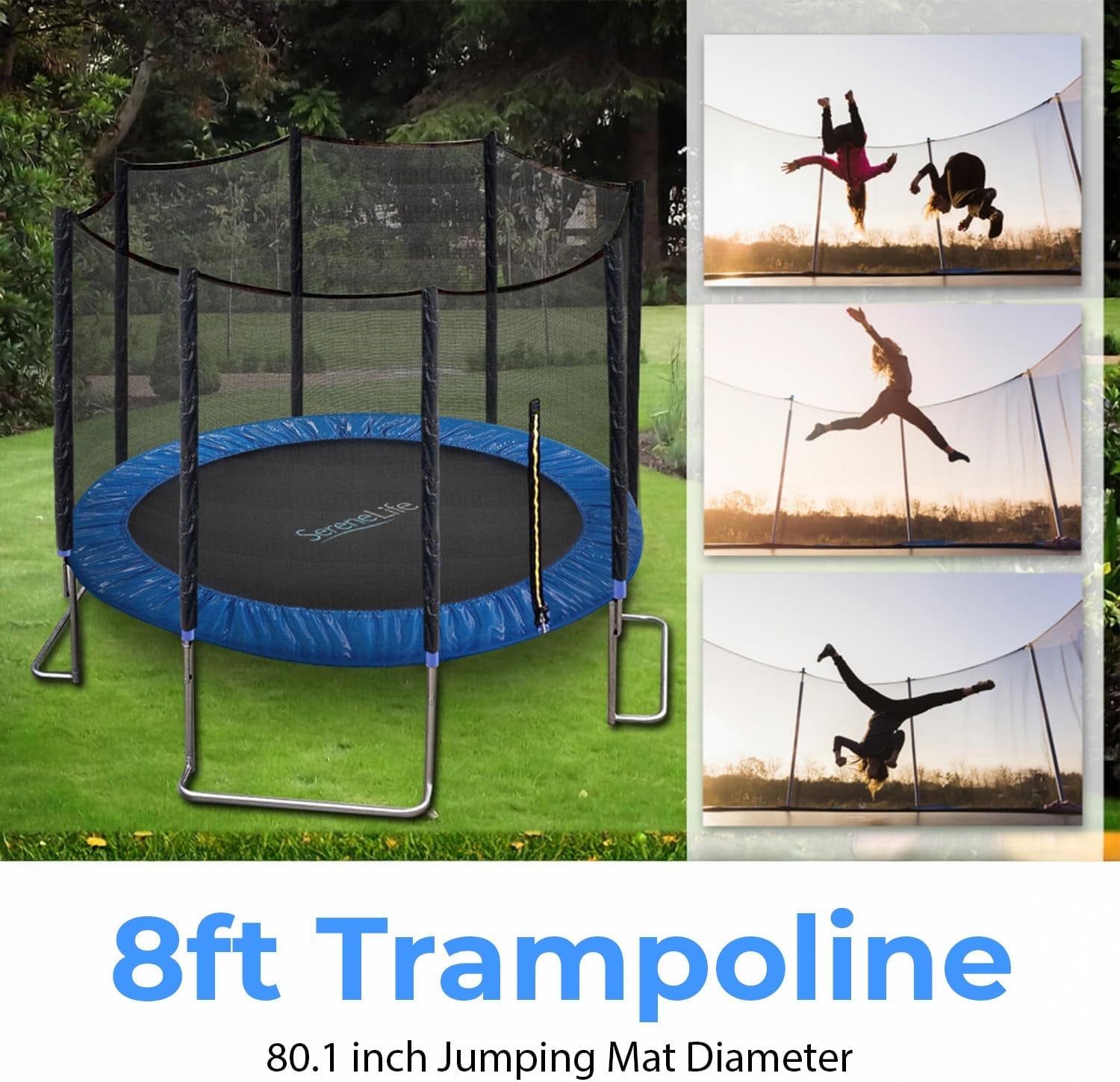 Trampoline Outdoor 8FT 10FT 12FT 14FT with Enclosure Net, Ladder and Anti-Rust Coating - ASTM Approved Recreational Trampolines - Heavy Duty Yard Trampolines for Kids and Adults
