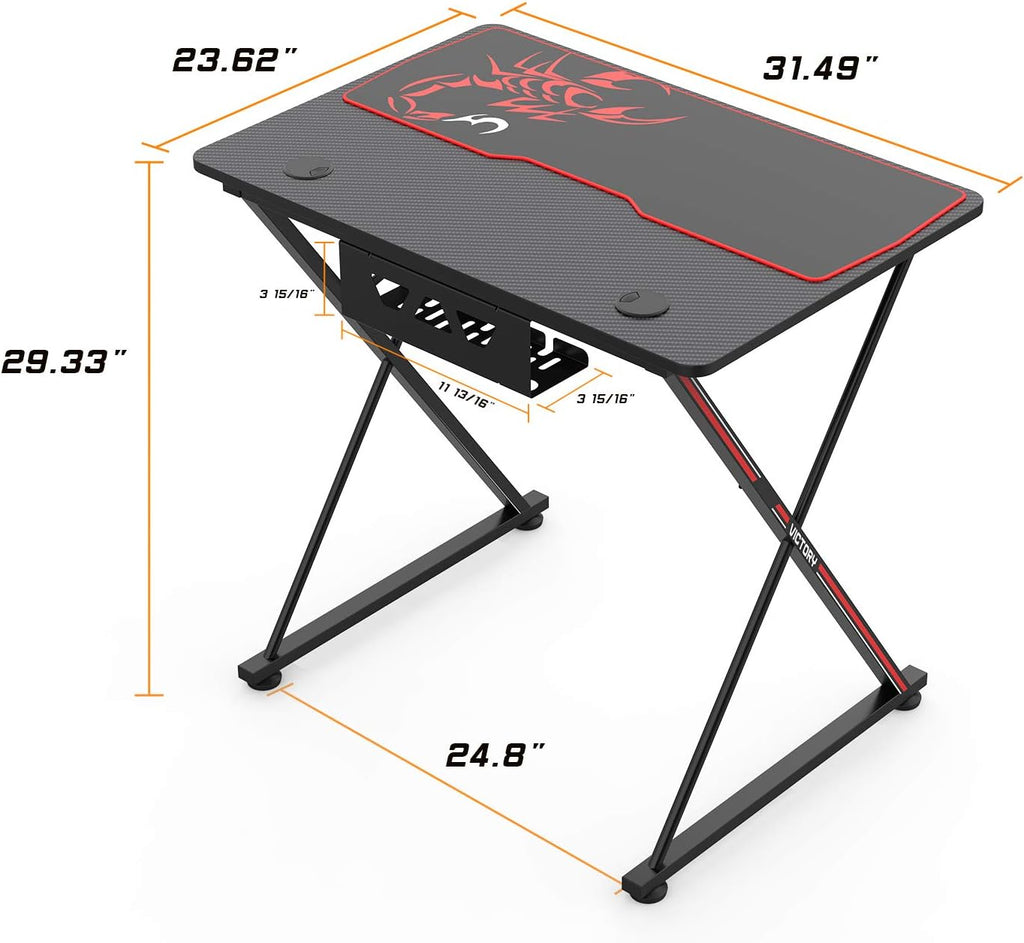 31'' Gaming Desk, X-Shape Computer Desk with Free Mouse Pad, Cup Holder& Headphone Hook & Controller Stand, Gamer Workstation for Home Office, Black