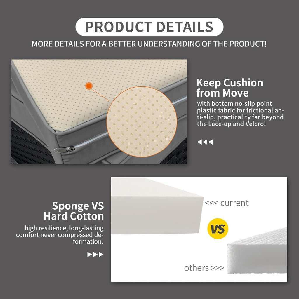 9-Piece Outdoor Sectional Wicker Furniture Set Patio Furniture Conversation Couch Set Large-Size Storage Table with Thicken(5") Anti-Slip Light Grey Cushions Cover