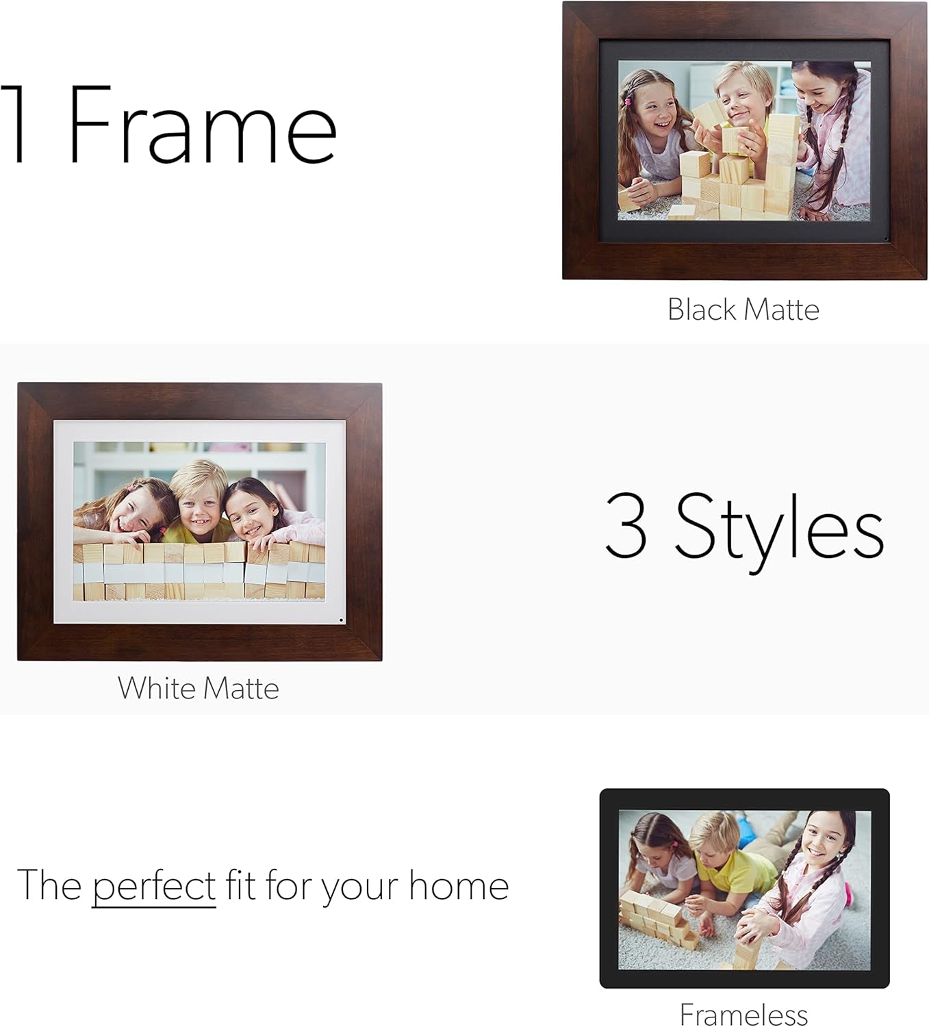 Photoshare 10” Wifi Digital Picture Frame, Send Pics from Phone to Frames, 8 GB, Holds 5,000+ Photos, HD Touchscreen, Espresso Wood Frame, Easy Setup, No Fees