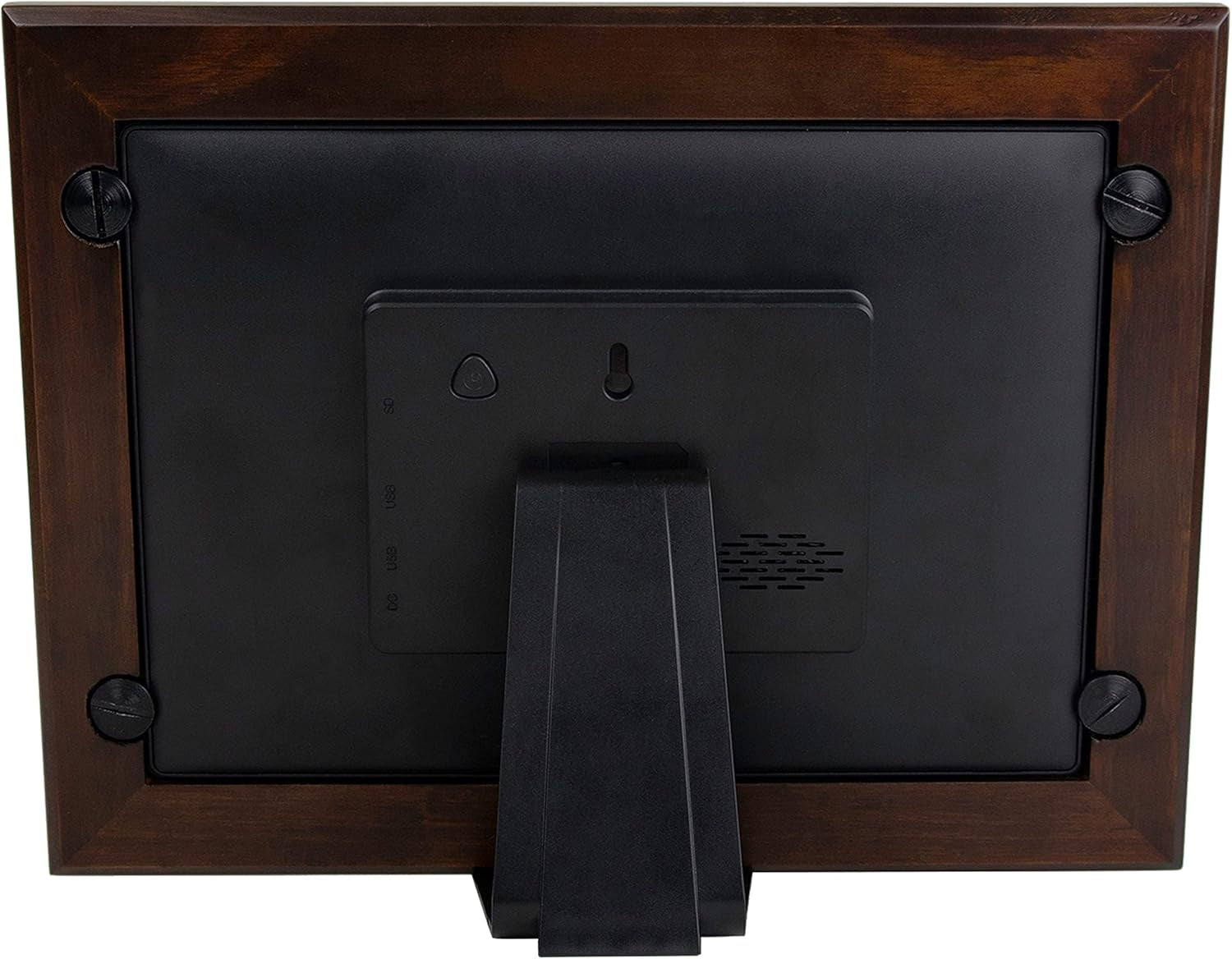 Photoshare 10” Wifi Digital Picture Frame, Send Pics from Phone to Frames, 8 GB, Holds 5,000+ Photos, HD Touchscreen, Espresso Wood Frame, Easy Setup, No Fees