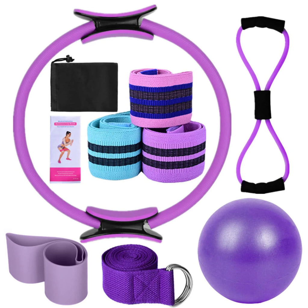 Pilates Essentials Kit for Women,Pilates Kit,Pilates Ring,Yoga Sets for Women Pilates at Home Equipment Pilates Magics Ring Booty Bands for Working(Purple 14.57*14.57*2.36In)From