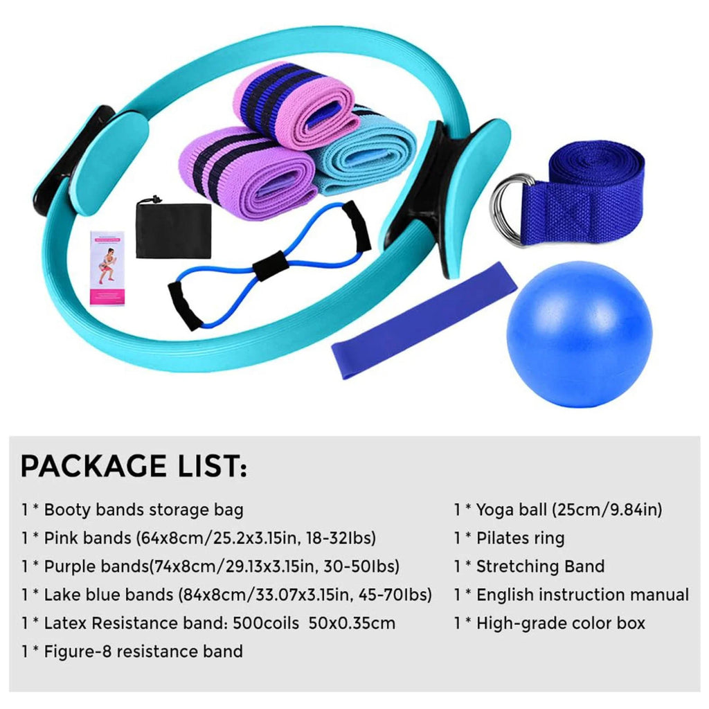 Pilates Essentials Kit for Women,Pilates Kit,Pilates Ring,Yoga Sets for Women Pilates at Home Equipment Pilates Magics Ring Booty Bands for Working(Purple 14.57*14.57*2.36In)From