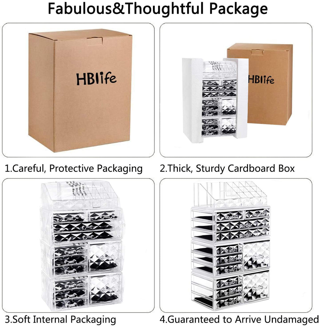 Acrylic Clear Dustproof Makeup Storage Organizer Drawers Large Skin Care Cosmetic Display Cases for Bathroom Stackable Storage Box with 11 Drawers for Vanity (Diamond Pattern Clear)