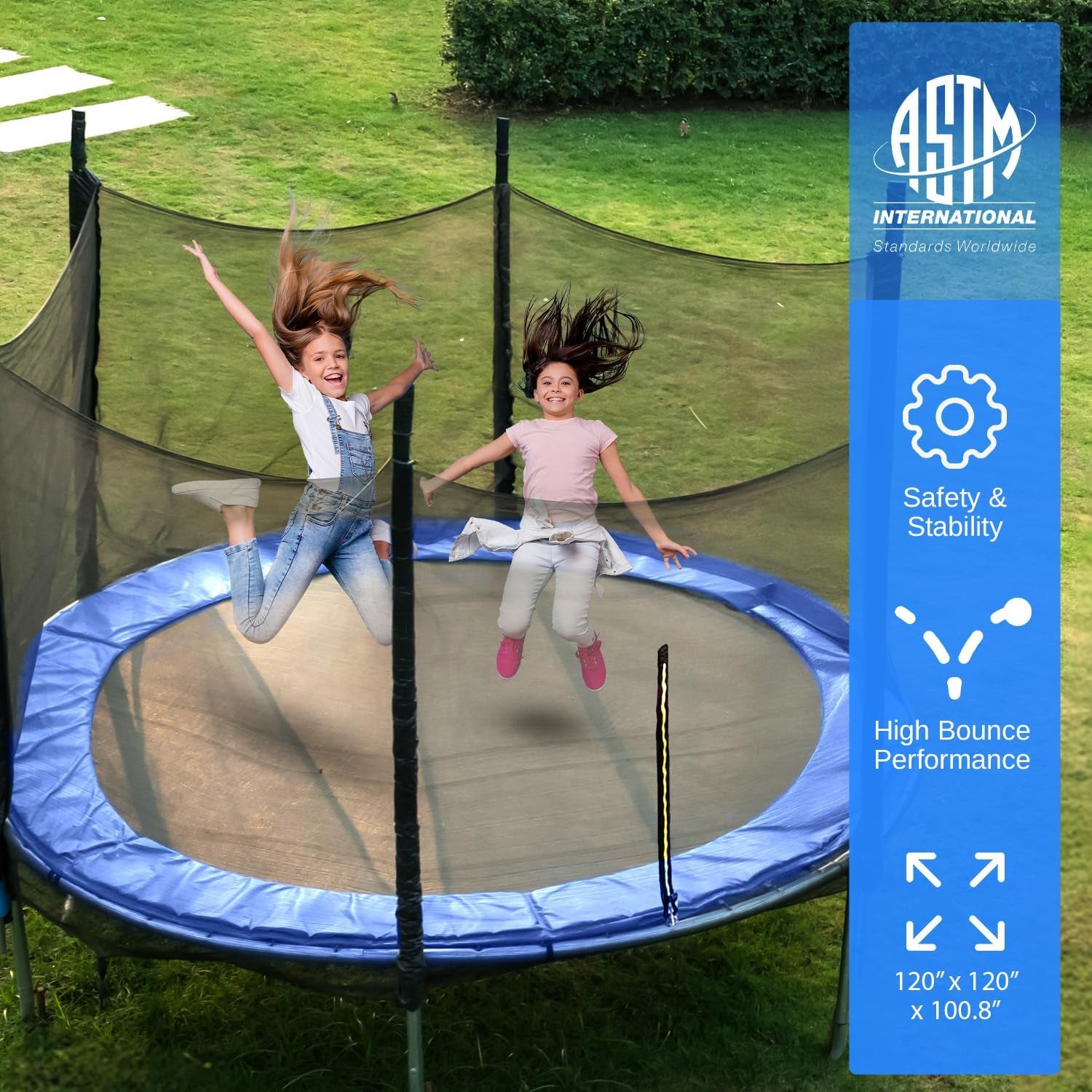 Trampoline Outdoor 8FT 10FT 12FT 14FT with Enclosure Net, Ladder and Anti-Rust Coating - ASTM Approved Recreational Trampolines - Heavy Duty Yard Trampolines for Kids and Adults